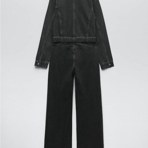 ZARA FULL LENGTH TRF DENIM JUMPSUIT ANTHRACITE GREY - Picture 11 of 12
